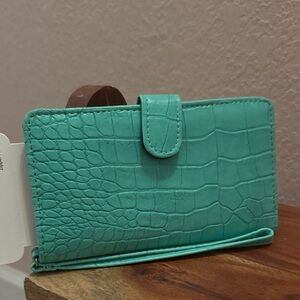 Turquoise Crocodile-Embossed Key & Card Holder
